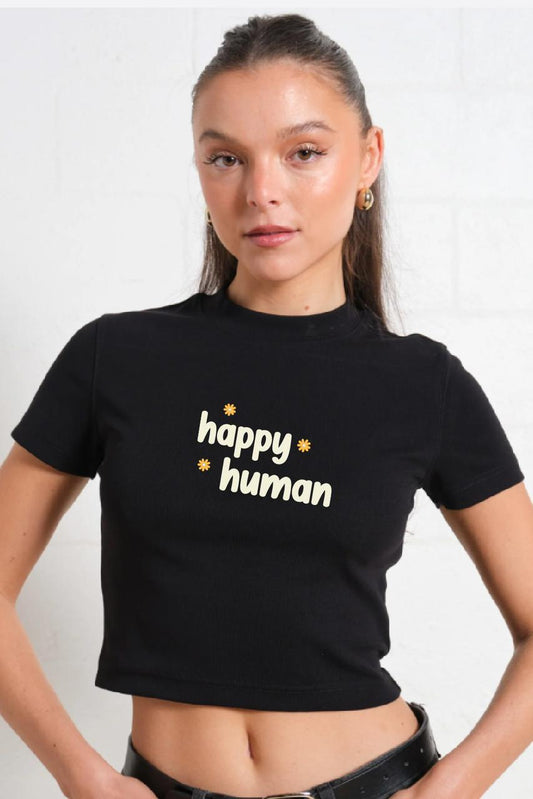Happy Vibes Only - Cropped Tee